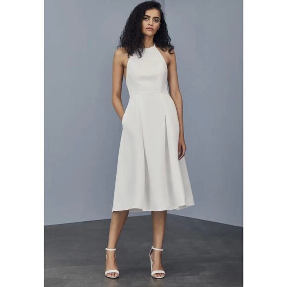Amsale Little White Dress LW162 High Neck Faille Dress in Silk White size 12 - Picture 1 of 14